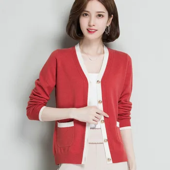 

PEONFLY New 2020 Autumn Cardigan Women Fashion V Neck Knitted Sweater Coat Long Sleeve Tops Single Breasted Casual Cardigan