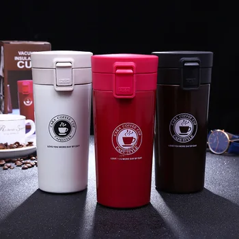 

380ML Creative and Simple Double-layer 304 Stainless Steel Coffee Cup Fashion Thermos Mug Casual Bouncing Lid Water Cup