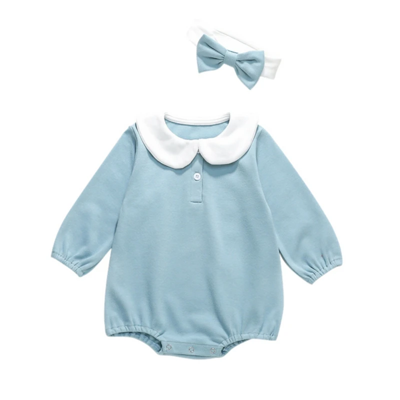 

2021 Cute Baby Girl Clothes Newborn Boys Long Sleeve Jumpsuit Playsuit Baby Rompers Headband Infant Bodysuits