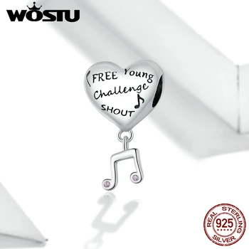

WOSTU 925 Sterling Silver Heart and Musical Notes Metal Charm for Original Silver Bracelet Fine Jewelry Make DIY Bangle FIC1631