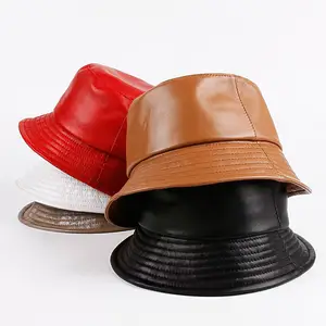 Korean Fashion ACC Unisex Genuine Leather Bucket Hats Men Women