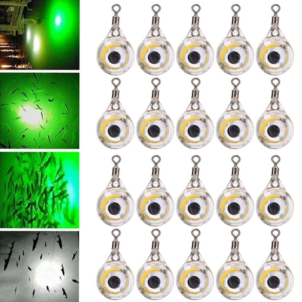 20Pcs Fishing Lure Light Deep Drop Underwater Water-Triggered Designed Light Bait Flasher Bass Halibut Walleye Lures Attractant underwater pool lights