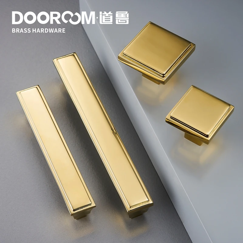 Латунные мебельные ручки Dooroom современные американские блестящие золотые PVD для