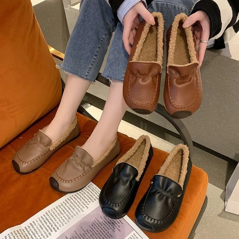 

Удобные туфли с одной педалью, искусственная мягкая обувь с мягкой подошвой, женские туфли-лодочки с плюшевой подкладкой