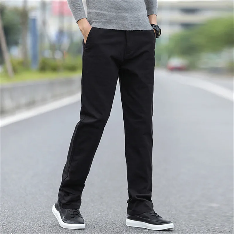 2019 Loose Straight Casual Pants Autumn New Wide Leg Fat Trousers Cotton Stretch Fashion Large Size Men's Solid Color Pants