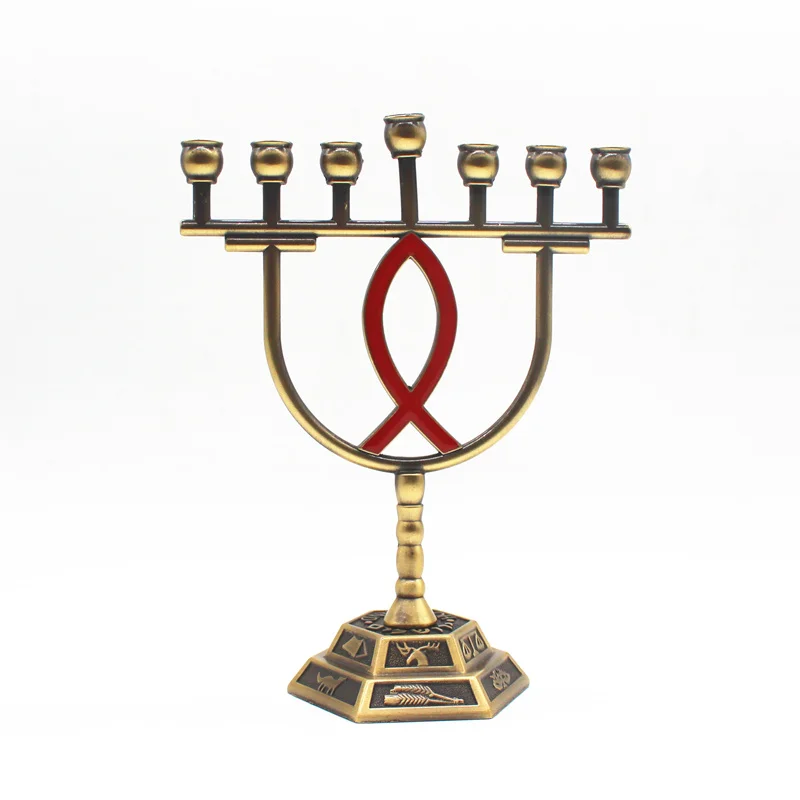 Menorah семиветочный металлический держатель 12 племен Jerusalem Judaica