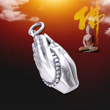 

Character silver fine silver jewelry national wind unisex hands folded pendant buddhist convert to I Buddha sautoir