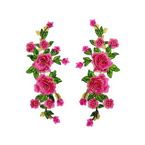 rose pink 1 парные нашивки для одежды вышитые цветочные заплатки футболка наклейки DIY ремесло приложения значки Швейные аксессуары - Цвет: rose pink