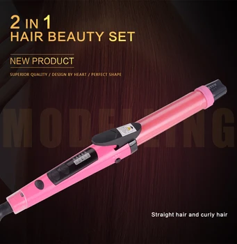 

2019 Hot Selling Hair Curler Iron Digital Display Of Temperature 2 in 1 Hair Straightening and Curling Irons Hair Styling Tools