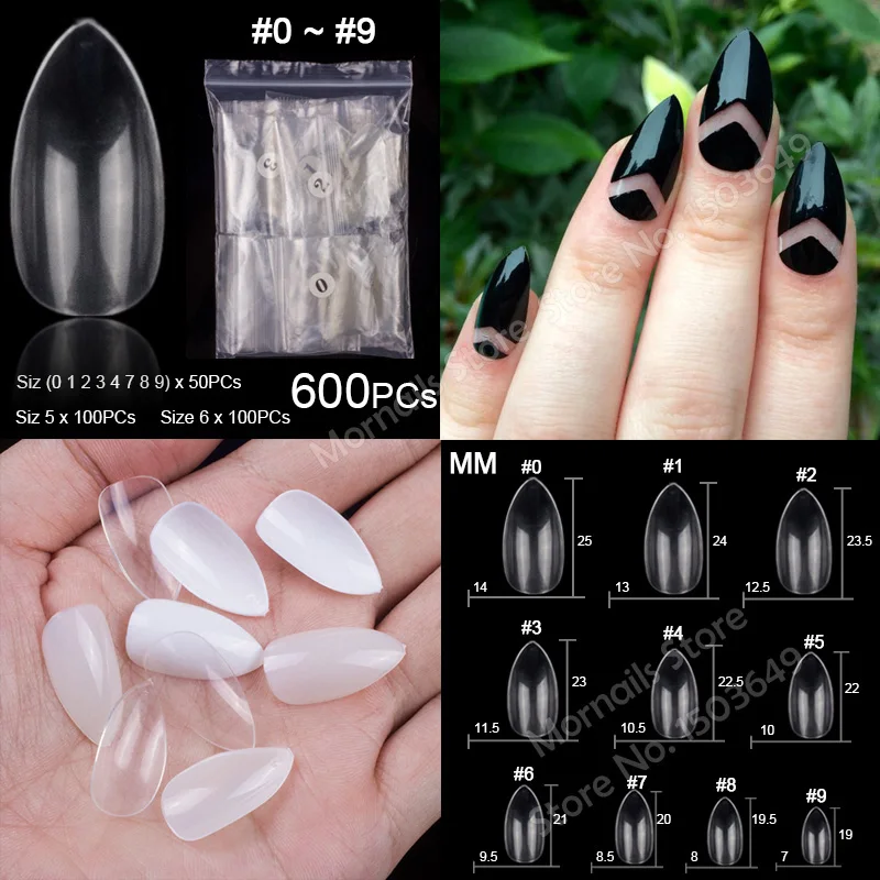 A8-Transparent-600PC Популярные 100 штук, 200 штук, 500 штук балерины на шпильках, круглые квадратные накладные Типсы для маникюра, накладные ногти - Color: A8-Transparent-600PC