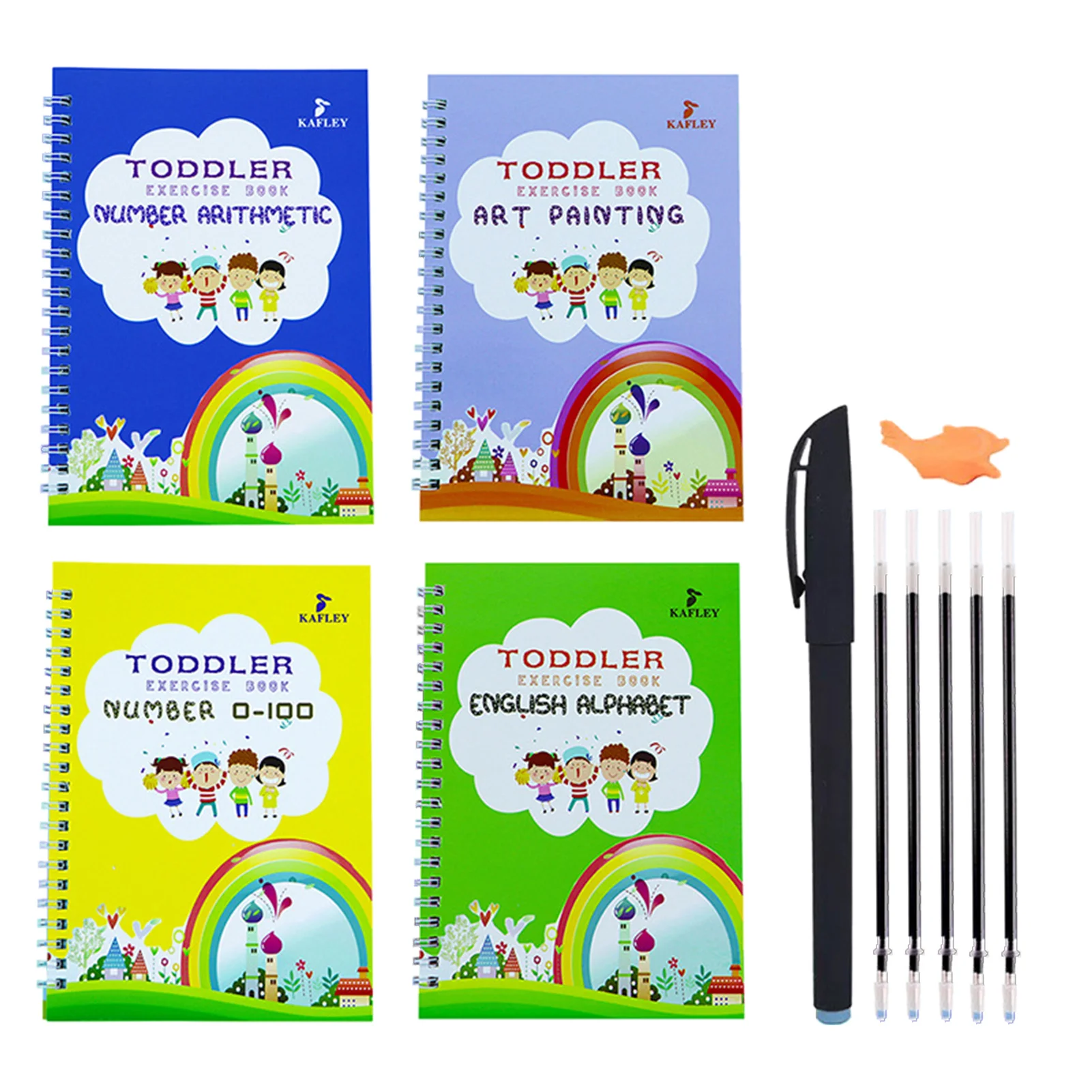 4 Books + Pen Handwriting Tracing Book Set Magic Practice Copybook Free