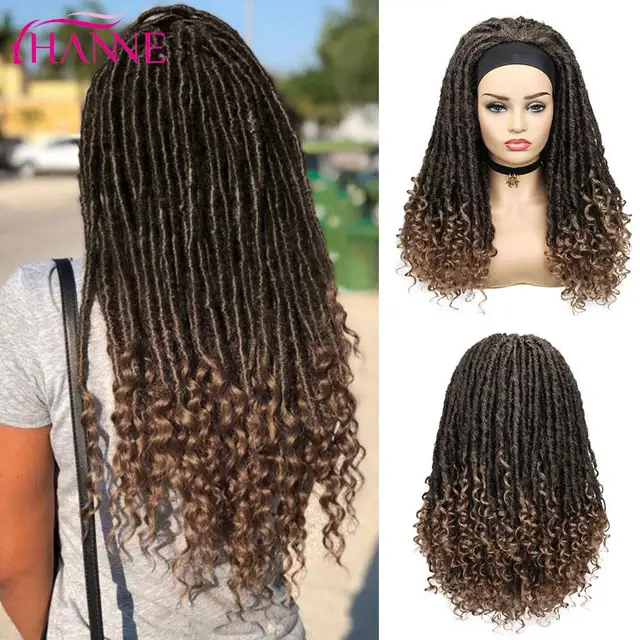 HANNE Long Black Headband Dreadlock Wig Synthetic Soft Faux Locs Wigs Braiding Crochet Twist Hair Wigs For Black Women/Men 1B27