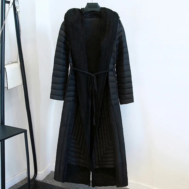 LANMREM Autumn And Winter New Products Fashion Solid Color Long Knee Over Hooded Warm White Duck Down Jacket PB293