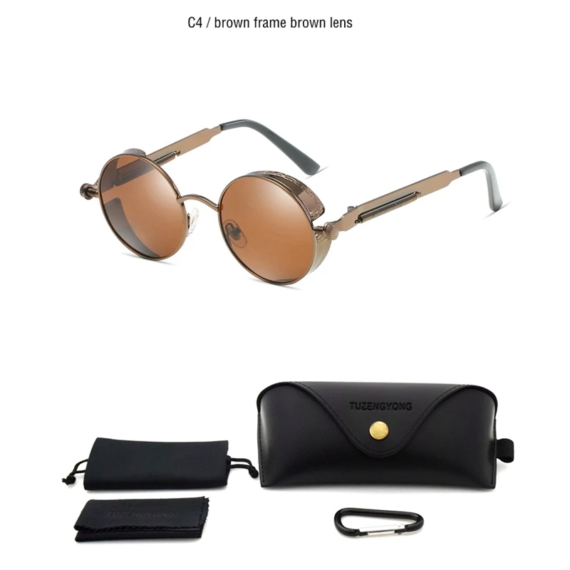 T8028 C4 Black case Винтажные поляризационные солнцезащитные очки, для мужчин и женщин, круглые очки в металлической оправе в стиле стимпанк, дизайнерские очки со степенью защиты UV400 - Цвет линз: T8028 C4 Black case
