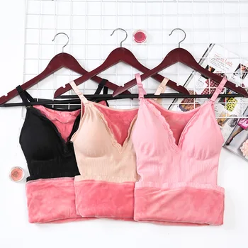 

Big breast vest winter plus velvet thickening body support chest adjustable bottom strap sexy lace thermal underwear female