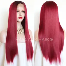 Maycaur длинные прямые синтетические парики на шнурках спереди термостойкий черный красный парик для женщин Натуральные Прямые Волосы 180% Плотность