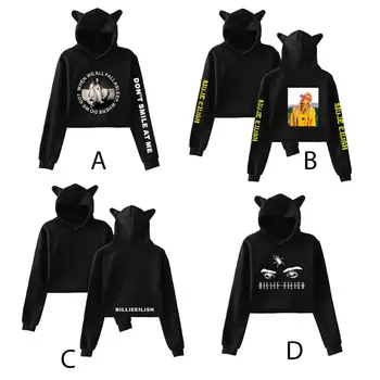

Women Cute Cat Ear Long Sleeve Crop Top Drawstring Hoodies Hip Hop Girls Rapper Spider Letter Trendy Sweatshirt for Fans Support