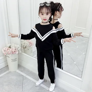 

Girls Boutique Outfits Toddler Girl Fall Clothes Set Off Shoulder Top Pant 2pcs Kids Tracksuit Teenage Sports Suit For Children