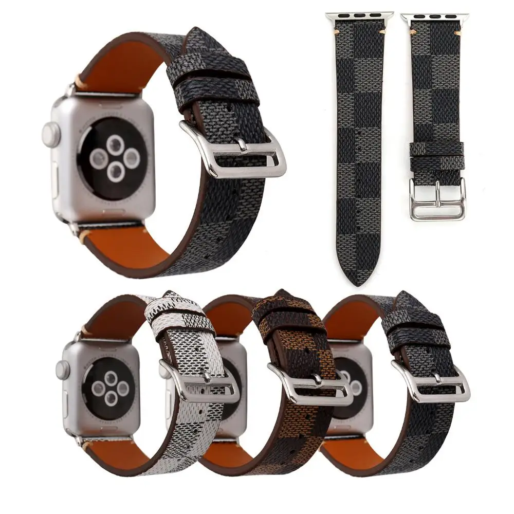 Для Apple Watch ремешок с клетчатым узором кожаный 4 44/40 мм мужской и женский 42/38 для iwatch