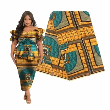 

Quality African Print Wax Block Print Sold by 6 yards 100% cotton Fabric Craft & Supplies Y-289