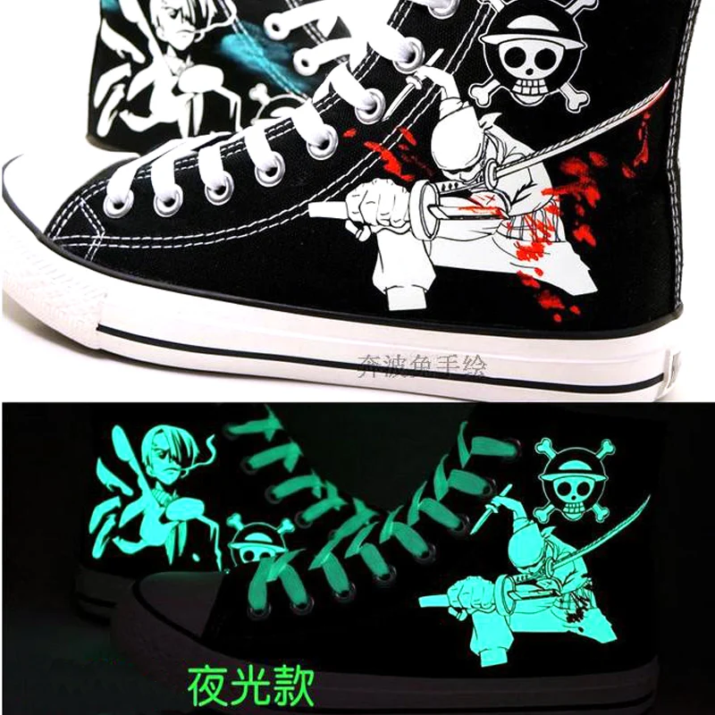 Japanese One Piece Cosplay Roronoa Zoro luminous canvas shoes cosplay shoes High help Stylish personality Student Shoes