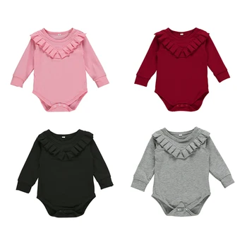 

Cute Newborn Baby Girl Long Sleeve Ruffles Solid Color Cotton Bodysuit Jumpsuit Playsuit Baby Clothes
