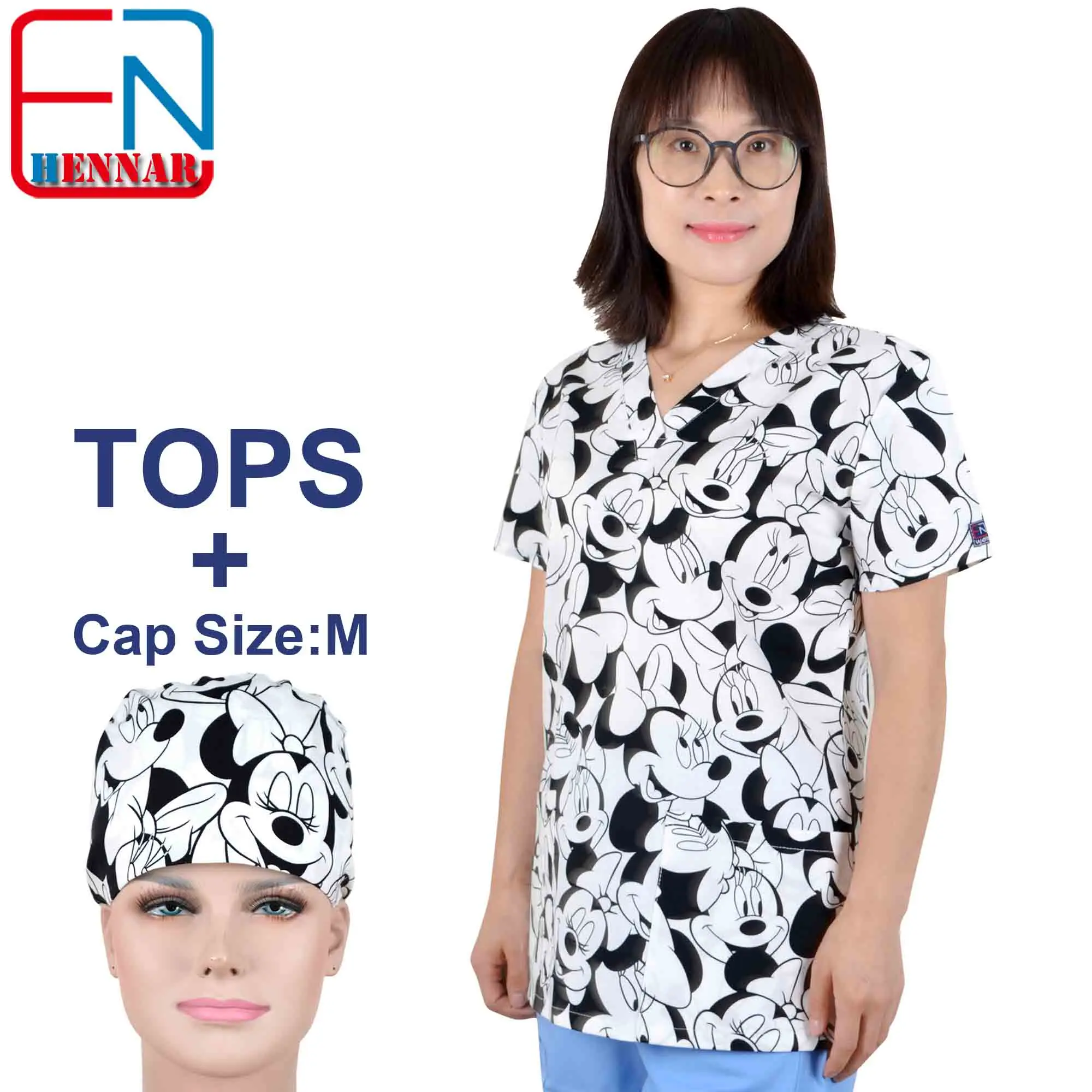 Tops and Caps Новинка 1907, женские медицинские скрабы Hennar, женские скрабы для медсестер, медицинская униформа, медицинская униформа, женские скрабы, топы+ шапки - Цвет: Tops and Caps
