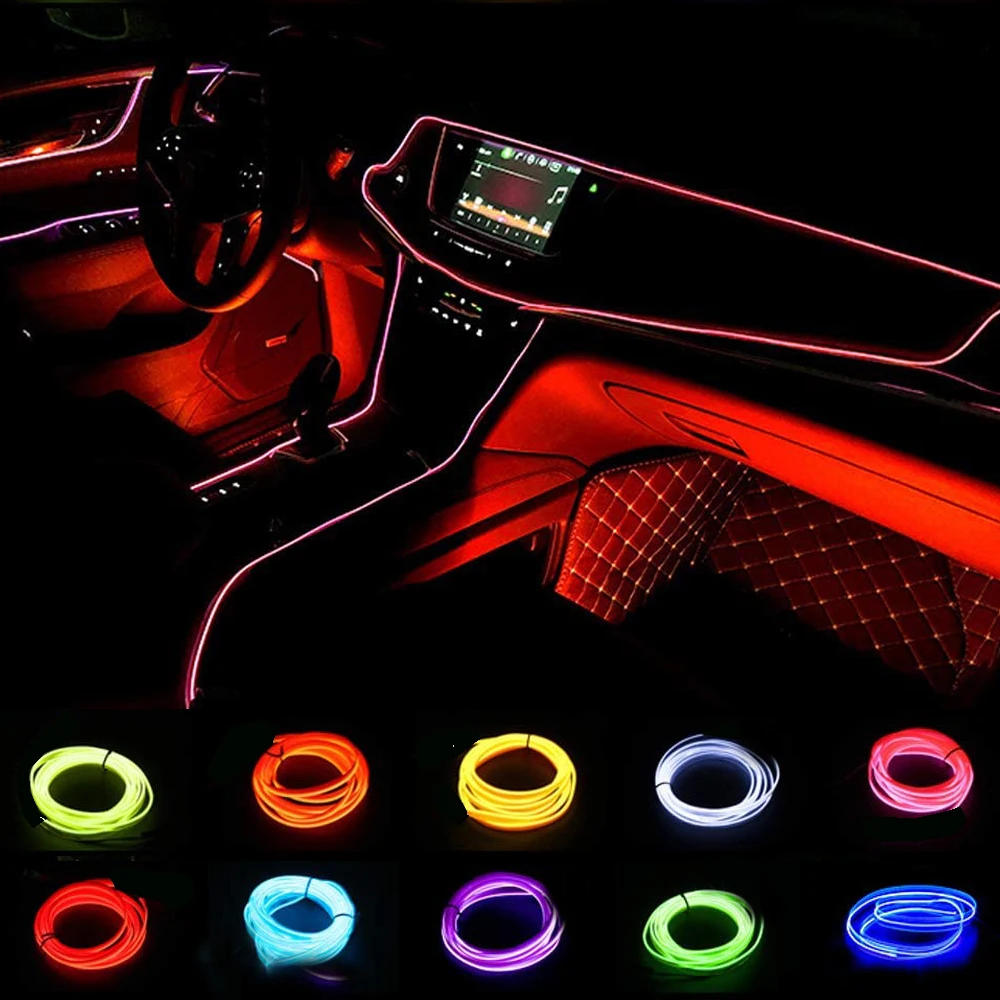12V 2M LED Strip Lights Car Decorative Light Neon Lamp Luminescent Strips String 