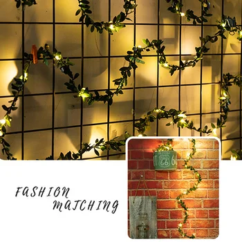

LED Simulation Rattan String Lights Christmas Light String Simulated Green Leaf Copper Wire Lights YU-Home