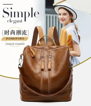 

New popular PU waterproof multifunctional leisure backpack leather backpack women backpack