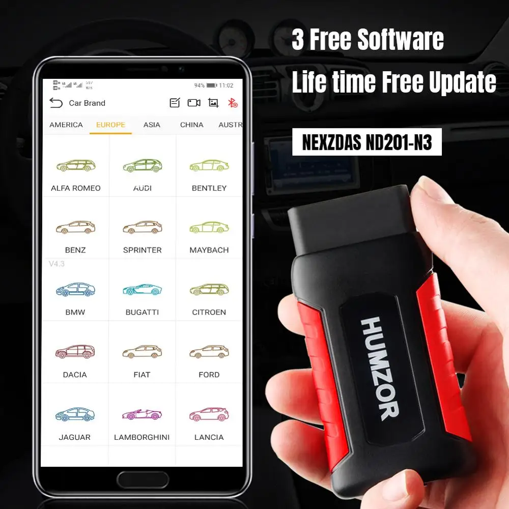 Goede HUMZOR NEXZDAS ND201 Volledige Systemen Obd2 Scanner Code Reader OBD 2 Diagnostic Tool Olie EPB TPMS Reset Tool Auto Diagnostische scanner