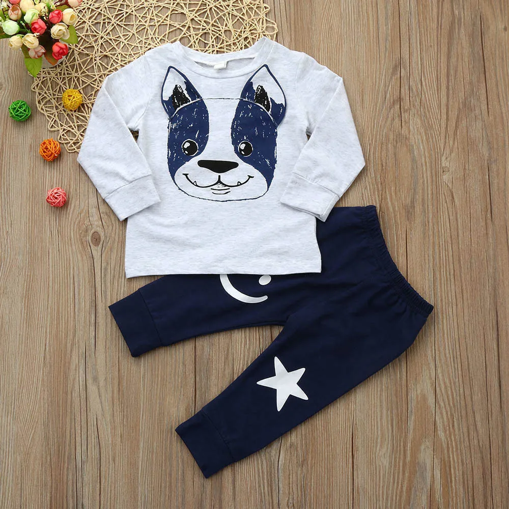  Kids Clothes Baby Boys Girls Cartoon Dog Ears Tops Pants Outfit Set Clothes Children's Clothing Set