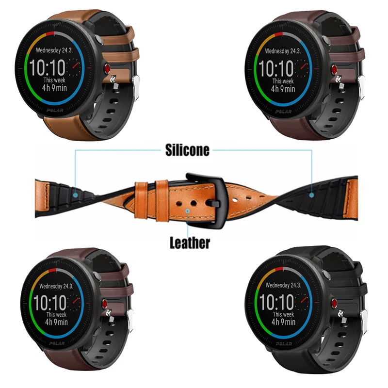 22mm Leather Silicone Bracelet Strap For Garmin Venu 2 / Vivoactive 4 For  Polar Vantage M2 / Grit X Smart Watchband Strap Wrist