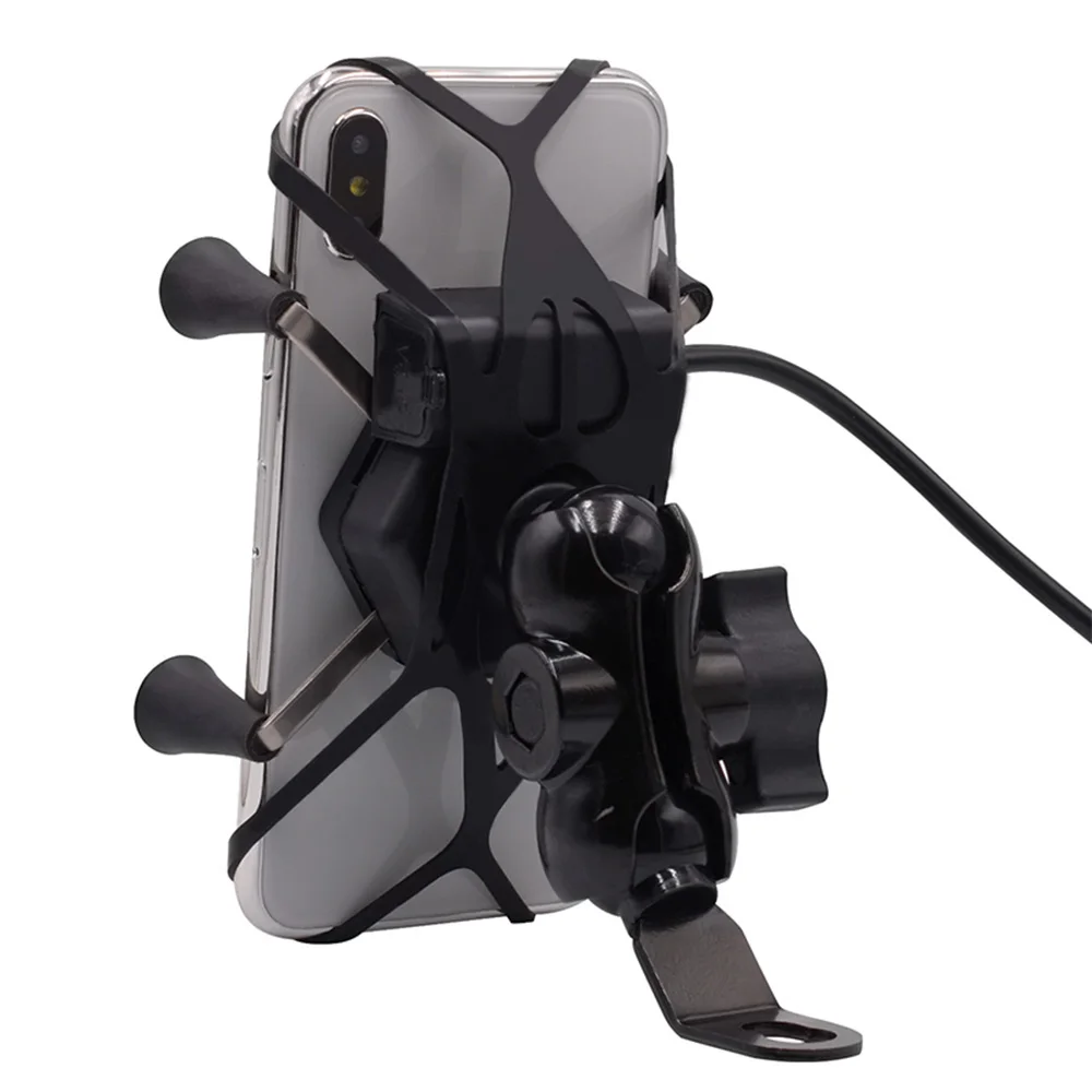 Универсальный держатель для телефона 2 в 1, заряжаемый через USB, держатель для телефона мотоцикла 360, вращающийся держатель для мобильного телефона заднего вида