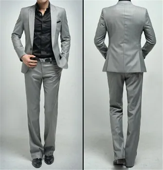 Cena Custom Made Jasnoszary Slim Męskie Oficjalne Garnitury Wiosna Na Co Dzień Smokingi ślubne Dostosowane Wsi (kurtka + Spodnie)