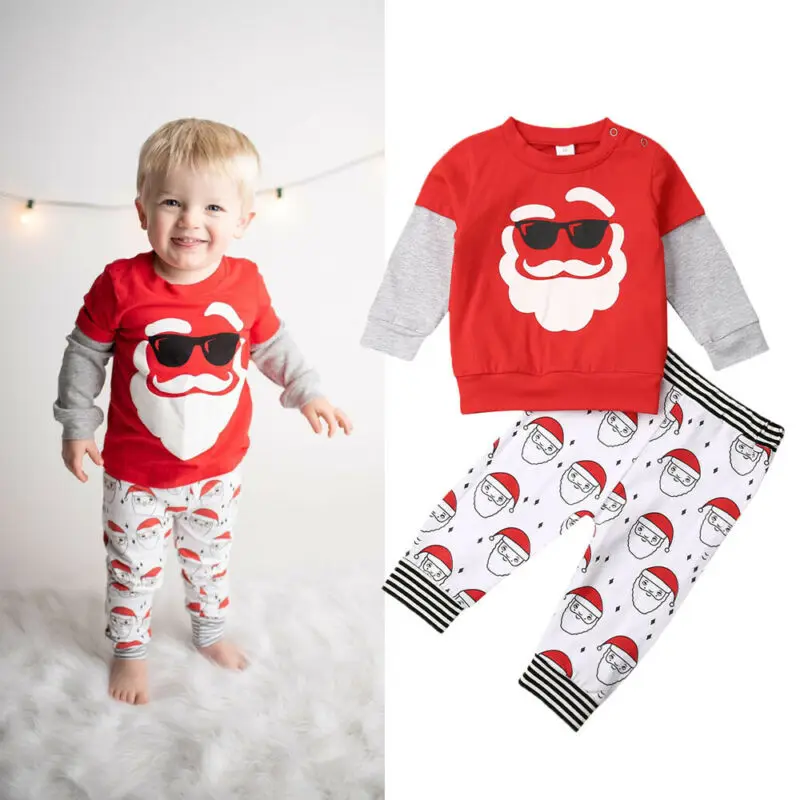 

Xmas Toddler Kids Boys Girls Clothes Long Sleeve T-Shirt Tops Pants Outfits Christmas Children Clothing Set