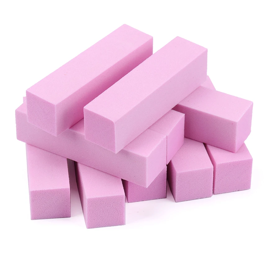 10pcs/set Pink Fourfaced Abrasive Grit Sponge Nail Buffers Block