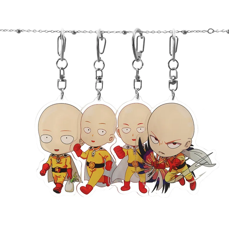 Аниме One Punch Man брелок Сайтама милый забавный мультфильм акриловое кольцо для ключей модная новинка Персонализированная подвеска ювелирное изделие подарок брелок