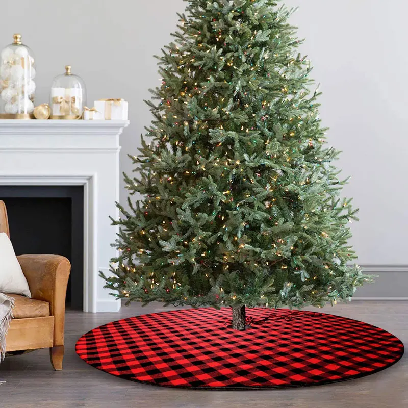 Красный и черный плед буйвола и мешковины подкладка Рождественская елка юбка клетчатый коврик для елки на Рождество для праздников и вечеринок украшения