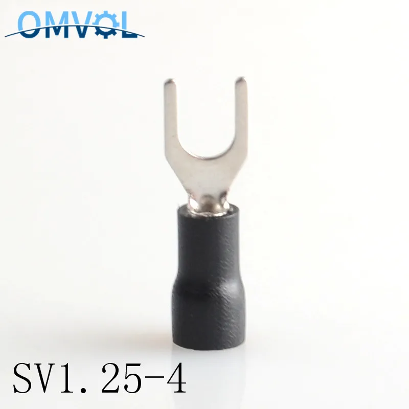 50 шт. SV1.25-4 красный Furcate кабель провода разъем Furcate предварительно изолирующие Вилка Лопата 22~ 16AWG провода обжимные клеммы SV1.25-4 SV - Цвет: Черный