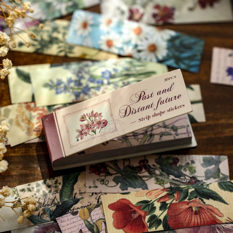 Yoofun 50sheets Vintage Sticker Book Retro Ticket Butterfly Flower Old Stuffs Stickers for Scrapbooking Collage Junk Journal DIY |