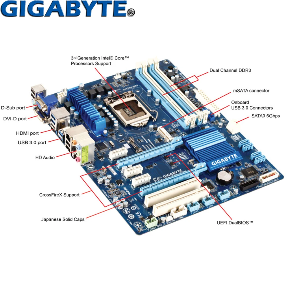 Used Gigabyte GA-Z77 D3H For LGA-1155 Intel Core 2