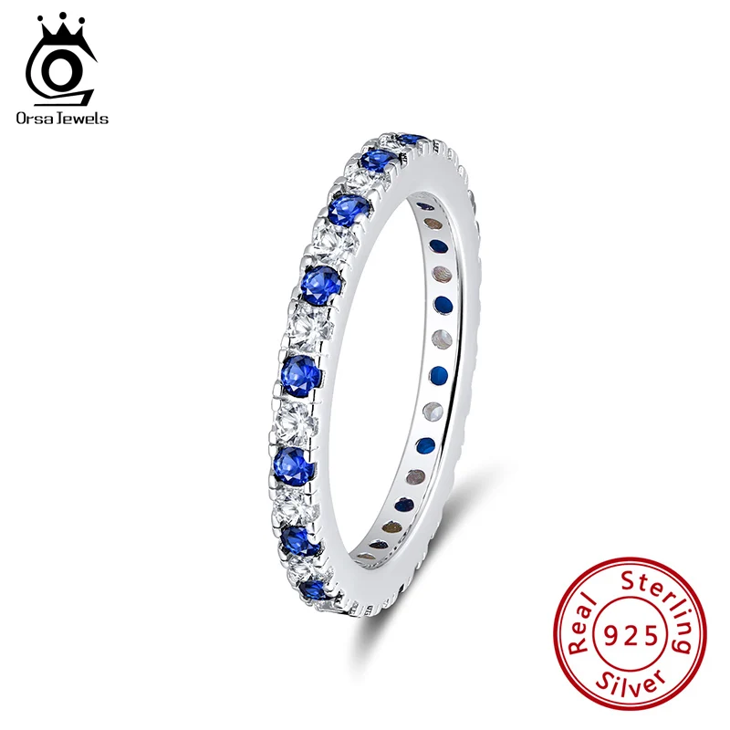 ORSA JEWELS чистое 925 стекируемые блестящие женские кольца классические круглые полностью проложенные AAAA кубический циркон Стерлинговое Серебро изысканное кольцо SR187