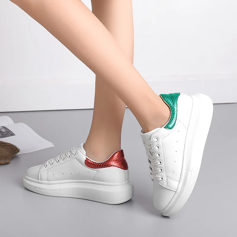 Malemonkey HOT Women Sneakers Spring Autumn Fashion Breathble Shoes leather Platform Lace up Woman Casual Shoes White 831881