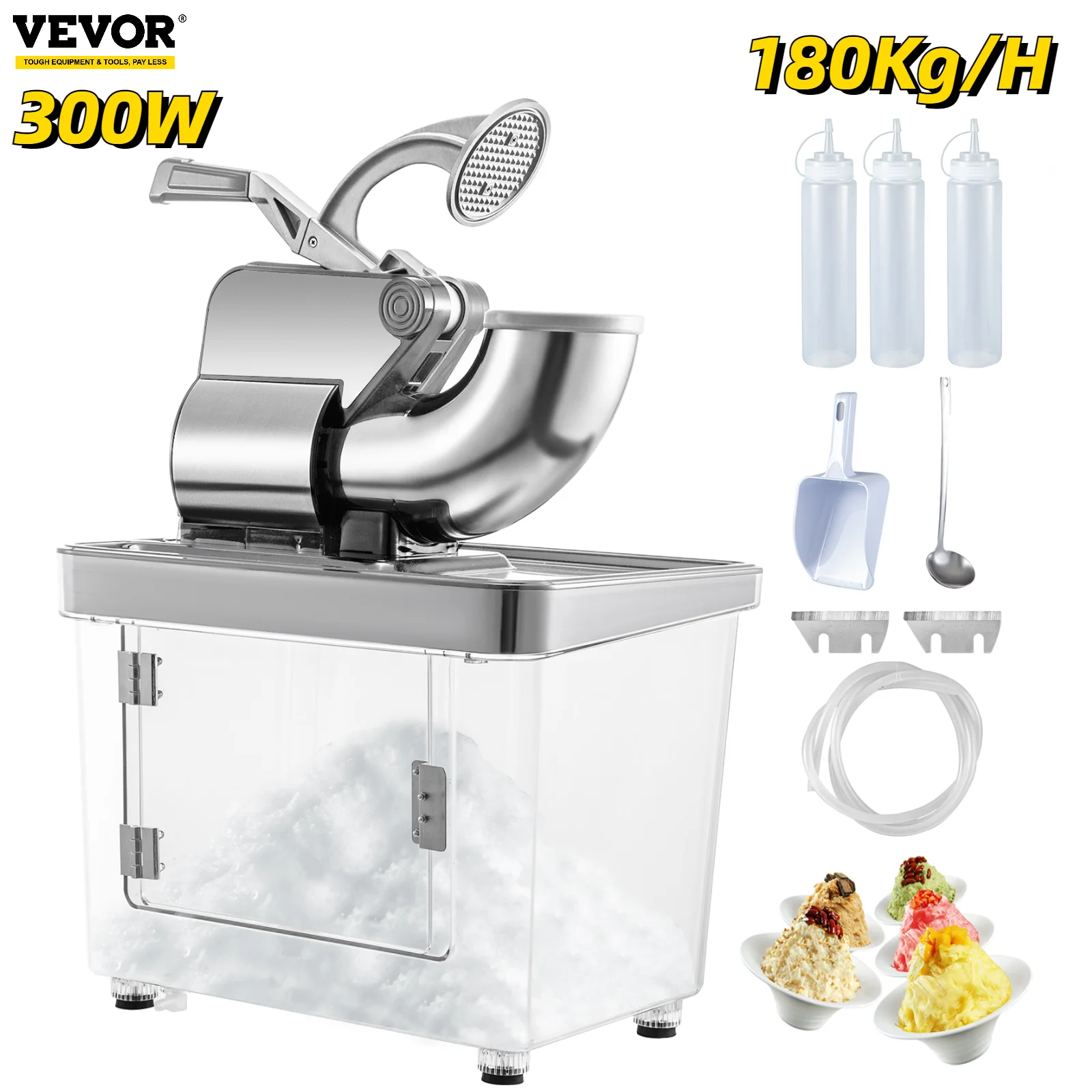 Vevor Electric Snow Cone Machine Ice Shaver Crusher Granizing Glass