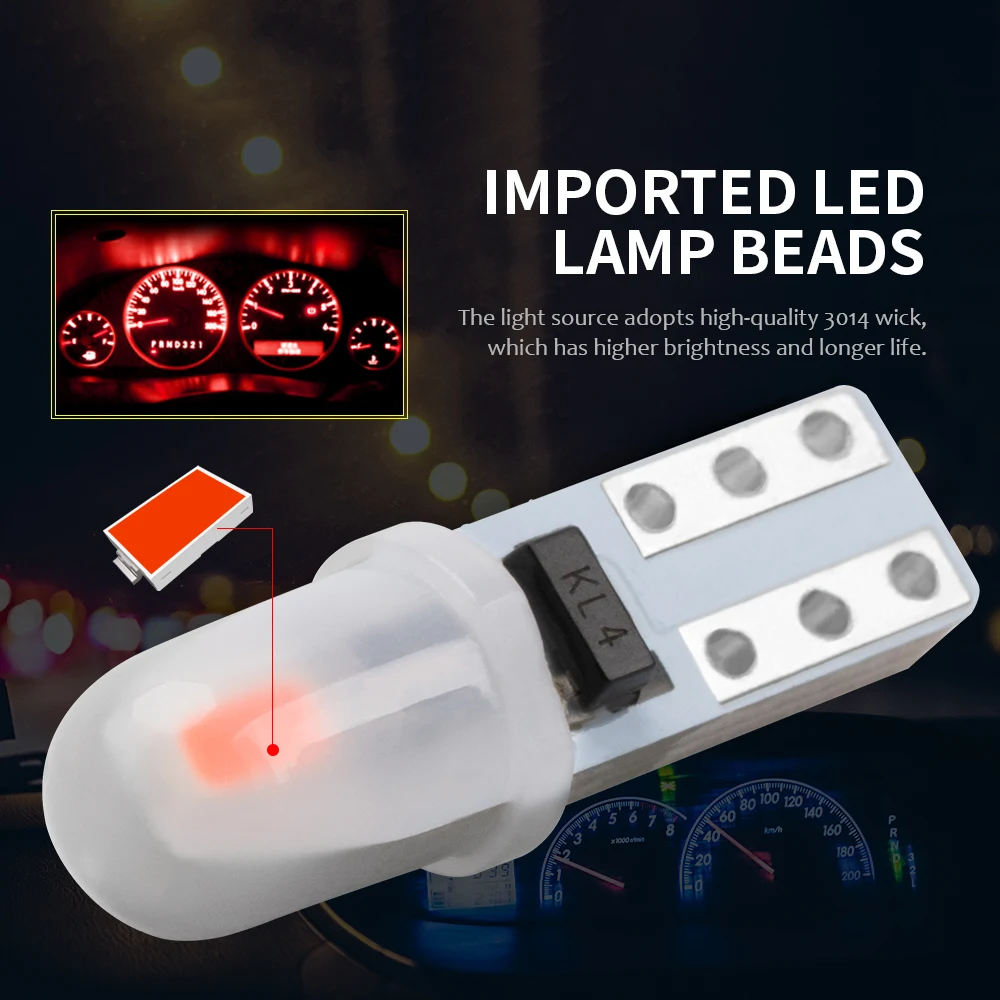 10Pcs T5 W3W W1.2W LED Auto Car Dashboard Light 3014 2-SMD Reading Instrument Panel Lamp No Polarity Bulb White Amber 12V DC