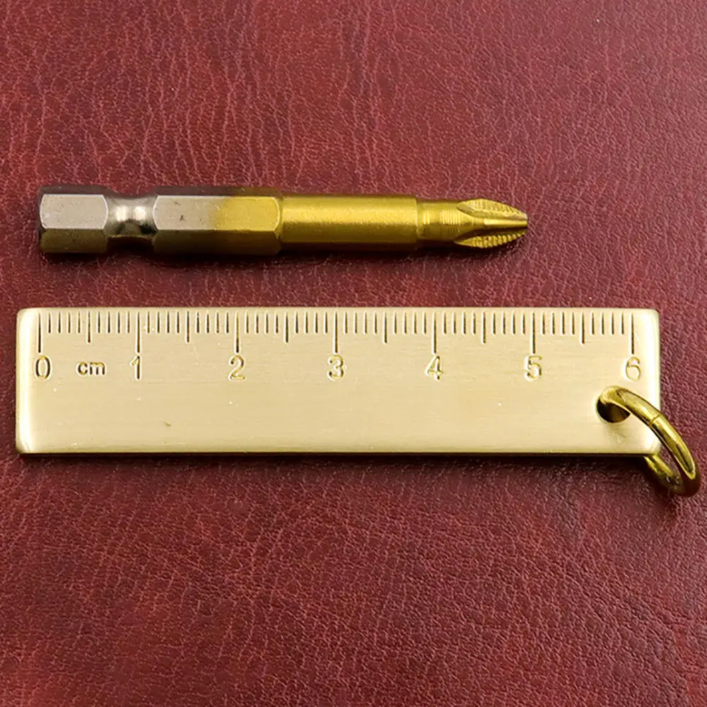 1Pcs 6cm Small Mini Copper Ruler Keychain 3mm Thickened Brass Metal Ruler Copper Key Pendant Number Plate Drafting Supplies drawing ruler straight ruler metal ruler