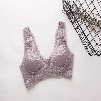 

2020 New women no steel ring pure silk bra girl's underwear lace sexy lingerie small chest full cup gathering bra thin style