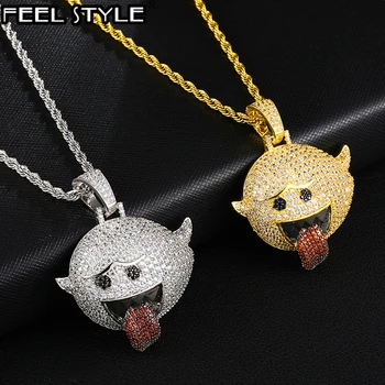 

Hip Hop Iced Out Bling CZ Zircon Micro Paved Flying Ghost Rapper Pendant & Necklace For Men Jewelry