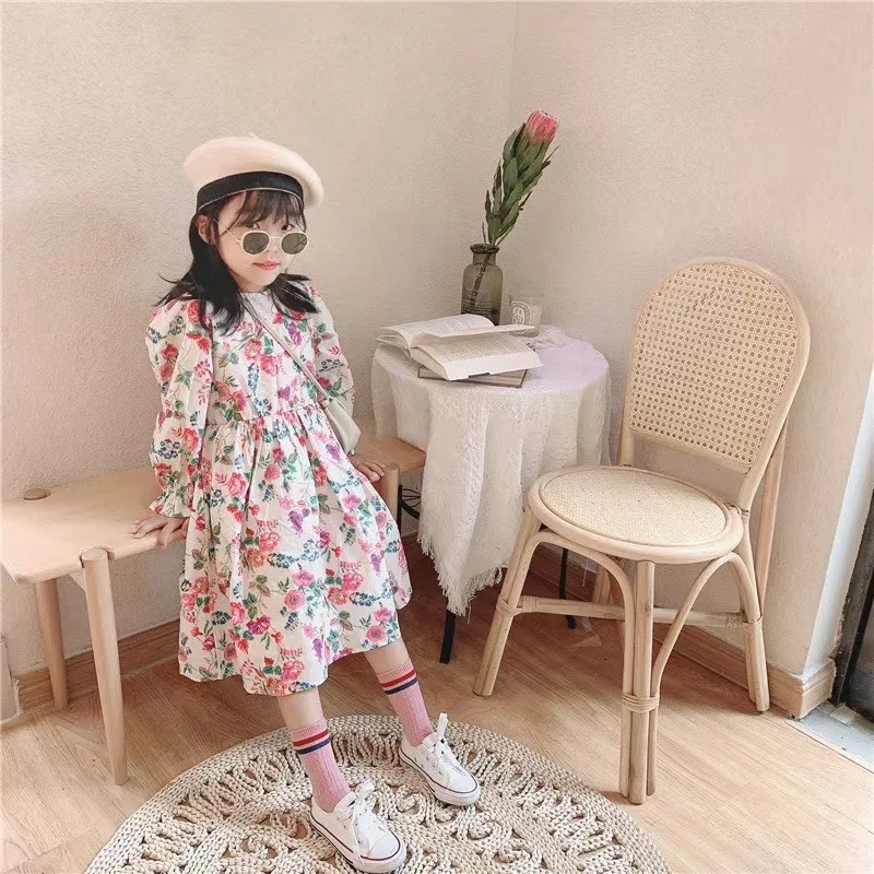 

toddler kids new arrived Girls dress sweet flower print long sleeve princess dress autumn baby girls clothing